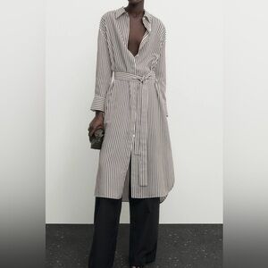 Massimo Dutti Striped Shirt Dress with belt XS
